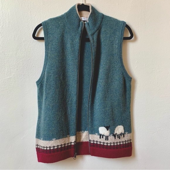 Woolrich—100% Lambswool Sheep Sweater Zipper Vest (Size Medium) - Picture 2 of 7